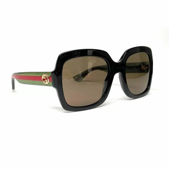 Gucci Women's Black Green Red Rectangle Sunglasses - Picture 3 of 3